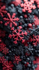 Poster - Red and black snowflakes on a frosty window, 3D illustration