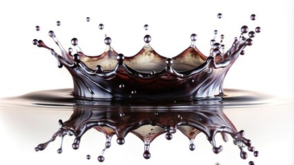 Dark liquid splashing in crown shape isolated on white background panoramic