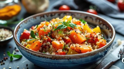 Wall Mural - A bowl of vibrant vegetable stew with quinoa.