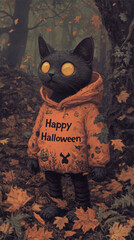 Canvas Print - A painting of a black cat wearing a halloween jacket