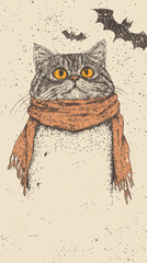 Sticker - A drawing of a cat wearing a scarf