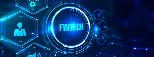 Wall Mural - Fintech Financial technology Cryptocurrency investment and digital money. Business concept on virtual screen. 3d illustration