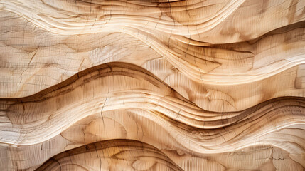 Poster - organic natural beige brown color waving lines texture Wood background. Generative AI.