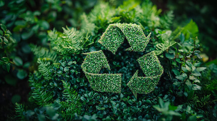 A green leafy plant with a green recycling symbol in the middle