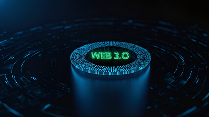 Tiny chip with text web 3.0 against dark background 