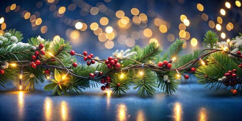 Sticker - christmas card with burning candles and fir branches on black background
