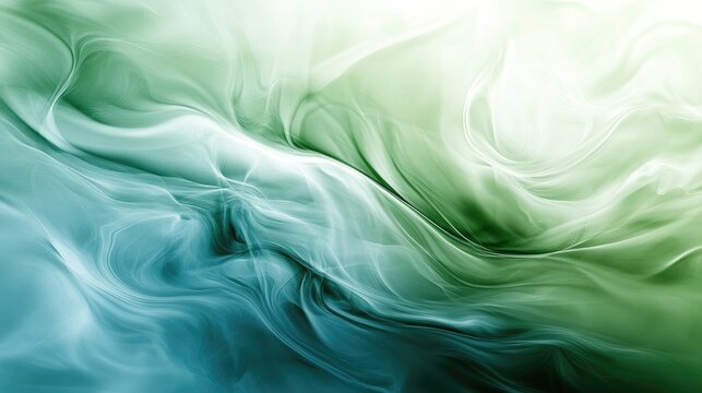 A smooth, flowing liquid-like background in a mix of cool tones like green and blue.