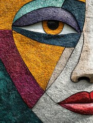 Wall Mural - Abstract Mosaic Portrait of a Woman's Eye, Nose, and Lips