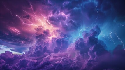 Poster - A colorful sky with purple and blue clouds and lightning bolts