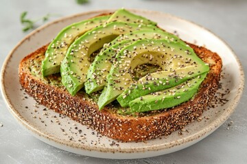 Wall Mural - Avocado Toast with Sesame Seeds and Black Pepper on a Plate