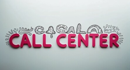 call center word lettering with groovy doodles drawing design on plain white background