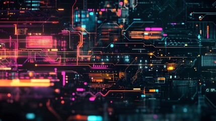 Abstract technological background with various technological ele. 