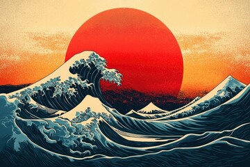 Wall Mural - A Giant Wave Crashing Under a Setting Sun