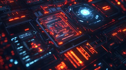 Abstract technological background with various technological ele. 