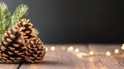 Poster - A pine cone sitting on top of a wooden table