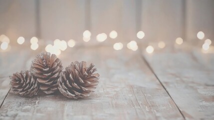 Canvas Print - A pine cone sitting on top of a wooden table