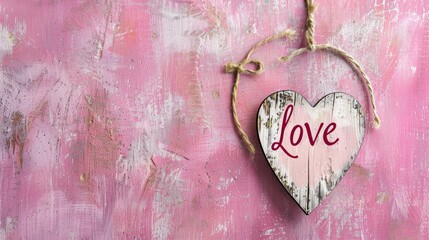 Poster - Valentine s Day card featuring a pink background and a heart with love inscription