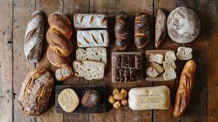 Poster - Varieties of bread displayed on a wood surface