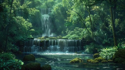 Waterfall in the forest landscape