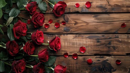 Aufkleber - Valentine s Day red roses arrangement on wood