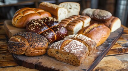 Poster - Varieties of bread displayed on a wood surface