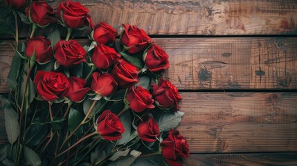Aufkleber - Valentine s Day red roses arrangement on wood