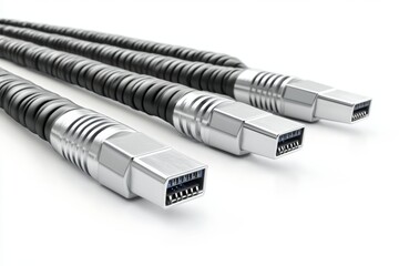 Silver HDMI cables lined up illustrating high quality digital signal transmission and modern audio visual connectivity technology