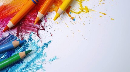 Wall Mural - Vibrant crayons on white backdrop