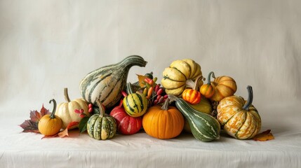 Aufkleber - Vibrant autumn squash arrangement on a blank backdrop