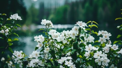 Poster - White blooms against nature s backdrop