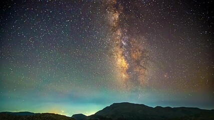 Wall Mural - Milky Way core with colorful airglow at the Skinakas Observatory on Crete, Greece - time lapse