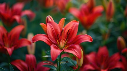 Vivid red lilies