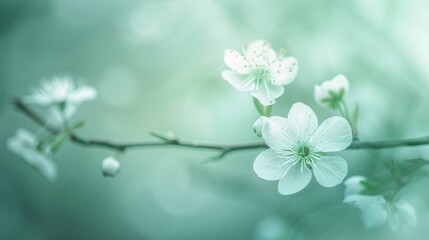 Poster - White Blossom with Green Hues in Blurred Natural Background
