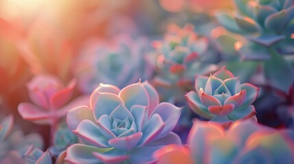 Succulent plants in close up with soft focus blurred background macro shot suitable for card design