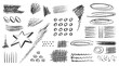 © zzayko - Charcoal pencil hand drawing curly lines, splash, squiggles and shapes. Black elements on white background. Grunge chalk crayon scribbles doodles textures. Rough crayon strokes. Vector illustration