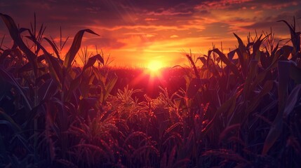 Poster - Sunset in a summer cornfield