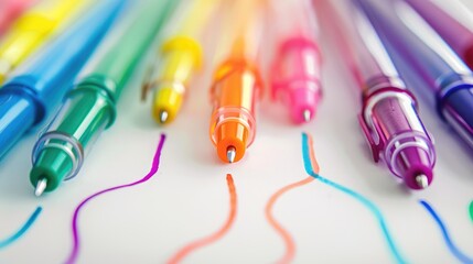 felt tip pens connected by curved lines