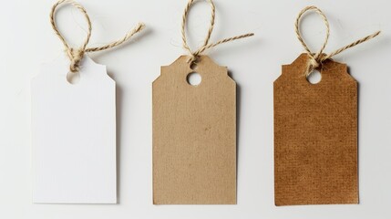 Three diverse cardboard tags on a white background