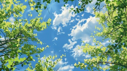 Poster - Spring scene with green foliage against a blue sky