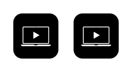 Poster - Play button on laptop computer screen icon on black square