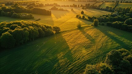 Poster - Summer evening drone photography of meadows