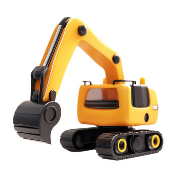 3d rendering icon excavator illustration PNG. cartoon minimal style on transparent isolated background.