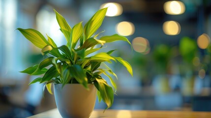 Aufkleber - Office potted plant with blurred background depicts nature in work environment