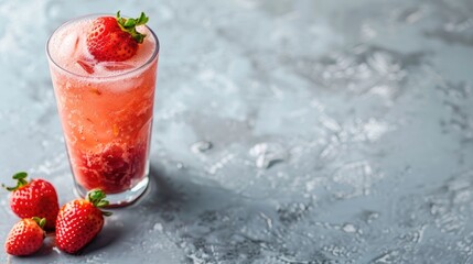Aufkleber - Inviting strawberry beverage on a pale gray surface Room for text