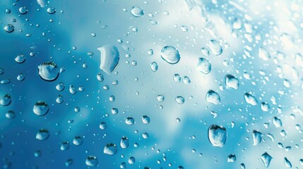 Poster - Natural water droplets on glass against blue background