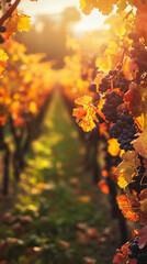 Poster - Tranquil Autumn Champagne Harvest in Sunlit Vineyard  