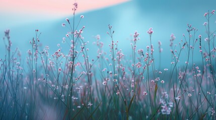Aufkleber - Morning Soft Focus on Vertical Grass Flowers