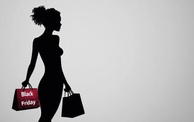 Poster - A silhouette of an elegant woman holding shopping bags with 