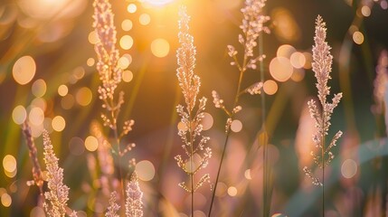 Aufkleber - Morning Soft Focus on Vertical Grass Flowers