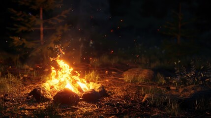 Poster - Nighttime campfire